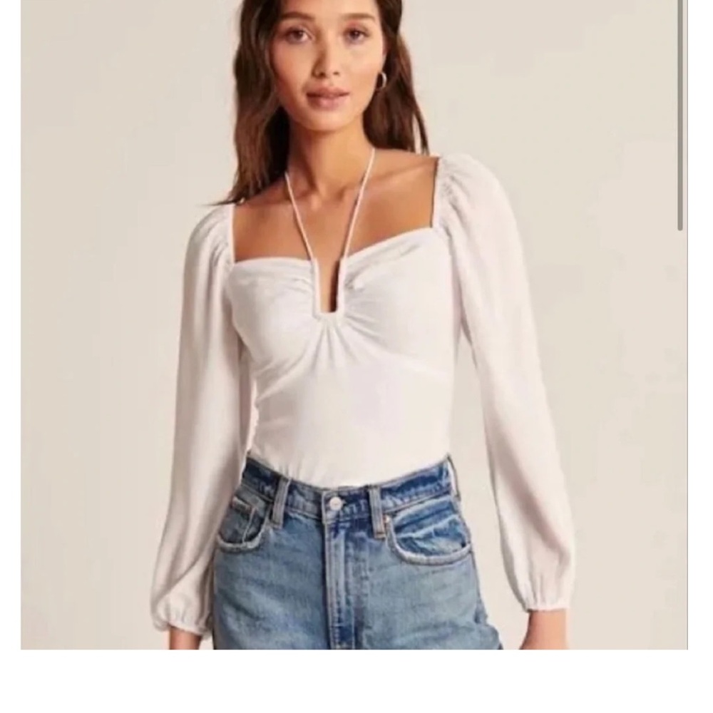Abercrombie & Fitch- Square Neck Long Sleeve White Women's Top